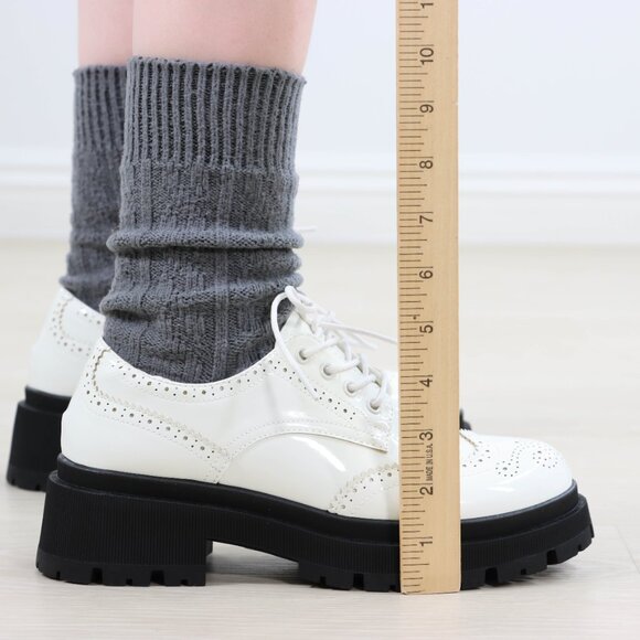 White Patent Brogue Loafers  Chunky Black Lug Sole Oxfords - Picture 6 of 16